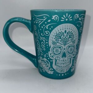 Fisher Sugar Skull Coffee Mug Stoneware Cup Day of the Dead Teal